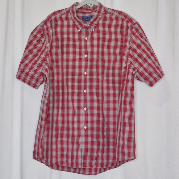 Pendleton Men's Short Sleeve 100% Cotton Red/Gray Button Down Shirt - Size XXL - Picture 1 of 6